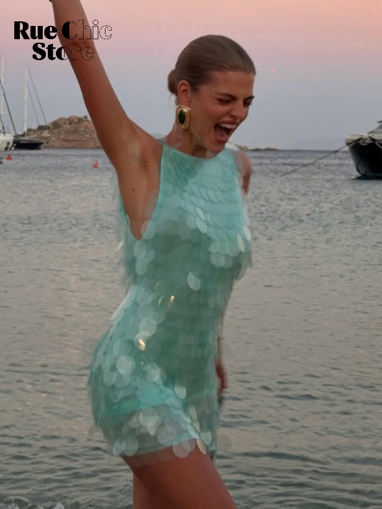 Sexy Sequin Backless Sleeveless Dress Women Chic High Waist Bodycon Sling Mini Dresses 2026 Lady Beach Vacation Party Club Wear