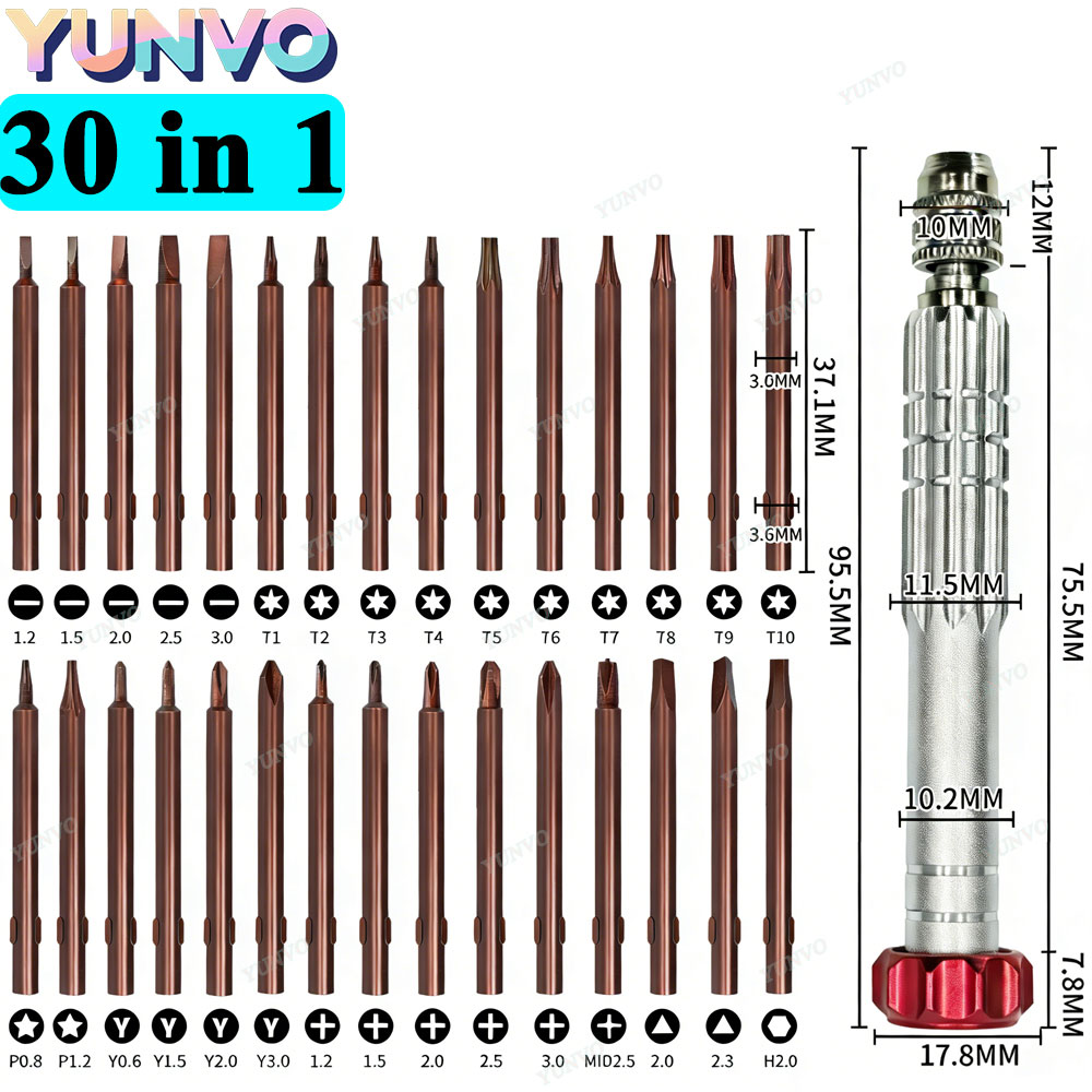 30-in-1 Magnetischer Präzisions-Schraubendreher-Satz, S2-Stahl-Bits, Reparatur-Werkzeugset für Handy, Uhr und Brille für iPhone und Android