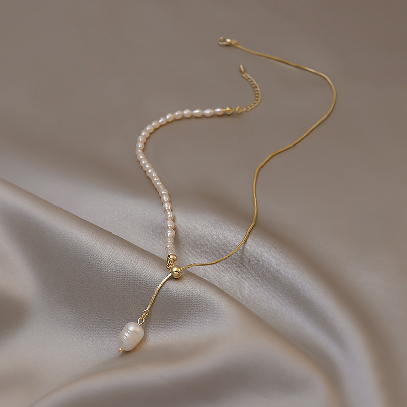 100% perla de agua dulce Natural, collar con colgante femenino relleno de oro de 14K, joyería para mujer, cadenas de serpiente que no se decoloran