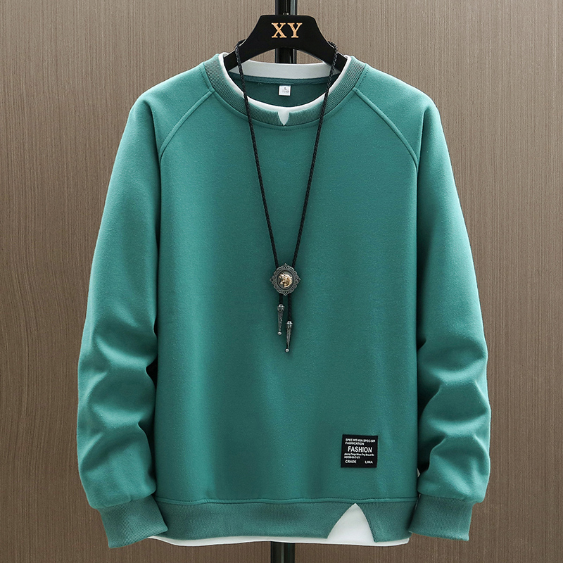 2024 nuevas sudaderas informales para hombre Harajuku Color sólido moda falsa dos piezas sudadera con cuello redondo sudaderas con capucha Hip Hop ropa de calle masculina