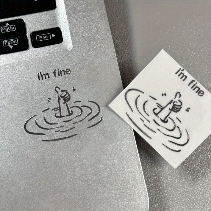 I'M Fine Funny Sarcastic Metal Stickers - Waterproof Glossy Paper Laptop Stickers, Humorous "I'M Fine" Design, Disposable Easy-To-Tear DIY Technology Accessories