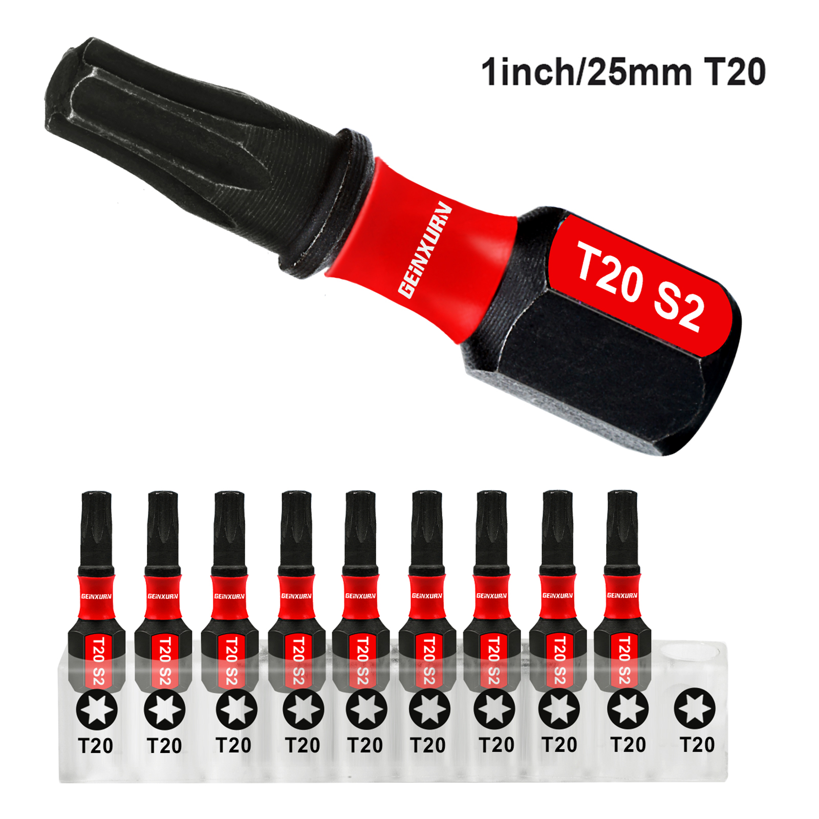 GEINXURN T20 1In. Impact Tough Magnetic # 20 Torx Head Power Bits, S2 gelegeerd staal T20 schroevendraaierbitset