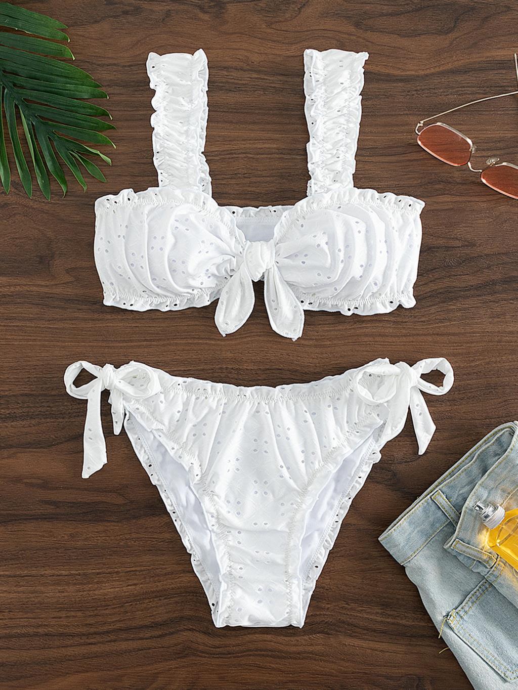 Schiffy-Bikinis con nudo frontal y lazo lateral para mujer, traje de baño blanco, bañadores sexys para mujer, ropa de playa 2024