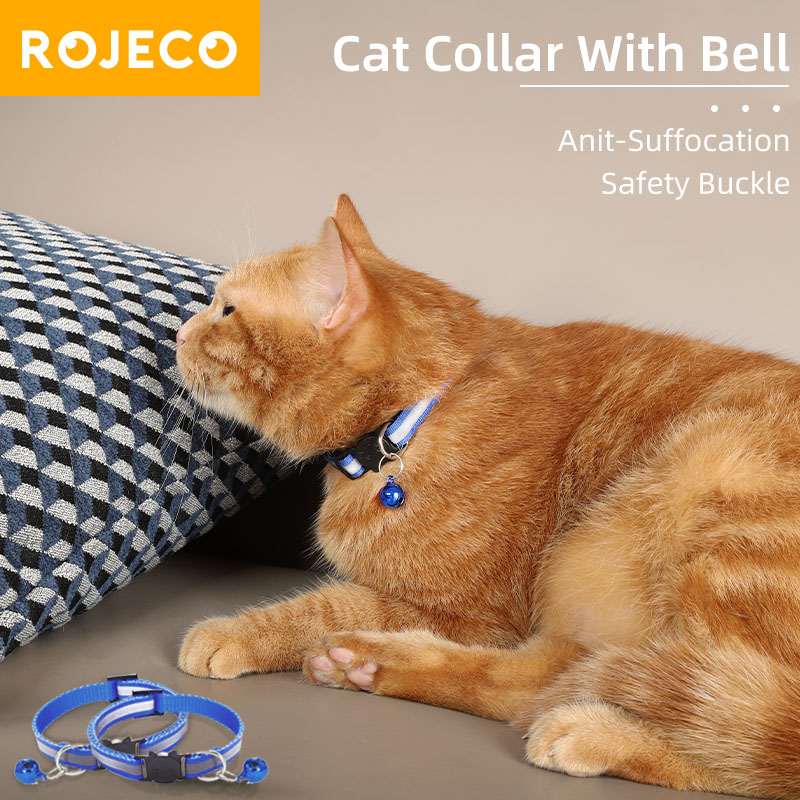 ROJECO Collar de seguridad para gato con campana, Collar reflectante colorido, ajustable, suministros de correa para mascotas