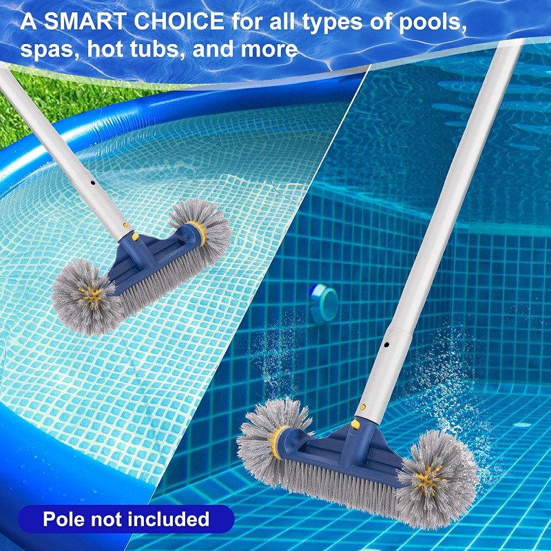 Cabeça de Escova para Piscina de 13 polegadas, Resistente, com Cabo de Alumínio Destacável para Limpeza de Paredes, Degraus e Cantos da Piscina