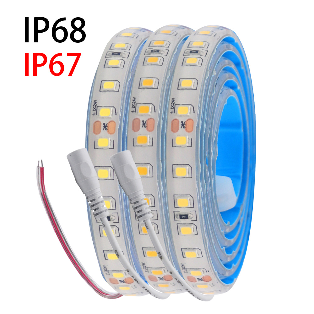 Fita de led à prova d'água ip68 ip67, 2835 12v 24v dc, branco quente natural 120led/m, super brilhante, flexível, lâmpada de fita led 0.5m 5m 10m