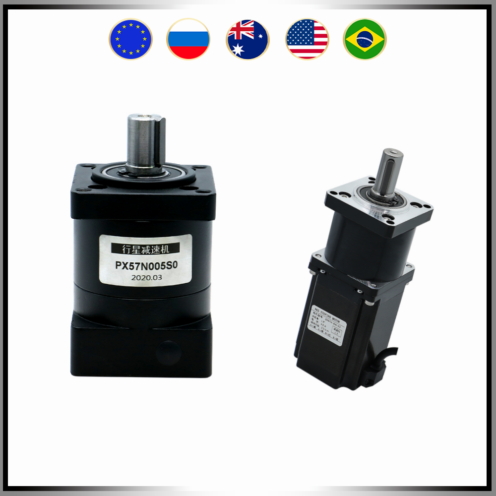 Планетарный редуктор PX57 подходит для шагового двигателя Nema23 57, отношение 3 / 4 / 5 / 6/10, входное отверстие 8 мм, выходной вал 14 мм с ключом 5 мм