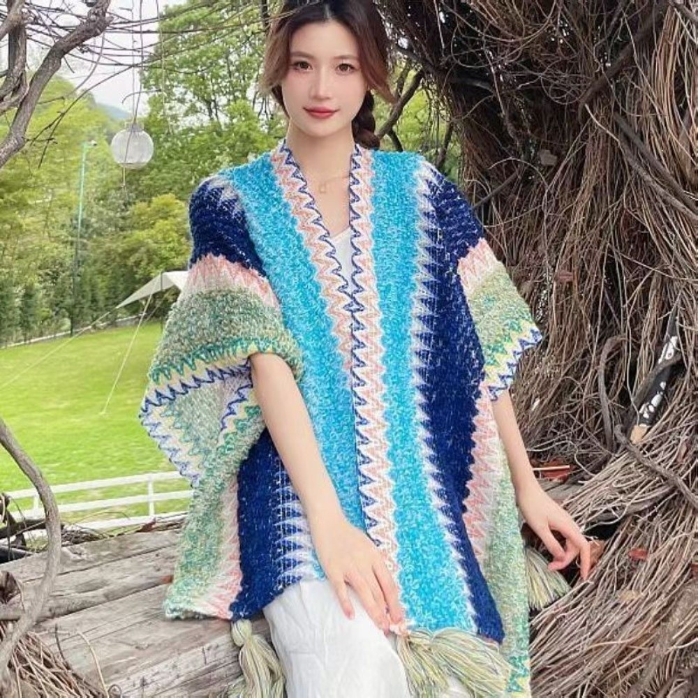 Poncho mongol bohème doux hiver chaud Style ethnique Cardigan gland châle rayé Polyester tricoté Cape manteau superpositions