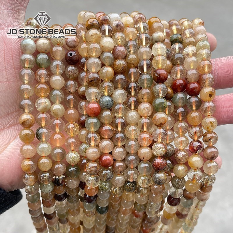 Perles de Quartz rutilé naturelles mixtes, rondes, amples, en pierre de cristal pour cheveux colorés, pour la fabrication de bijoux, accessoires de Bracelet, Diy