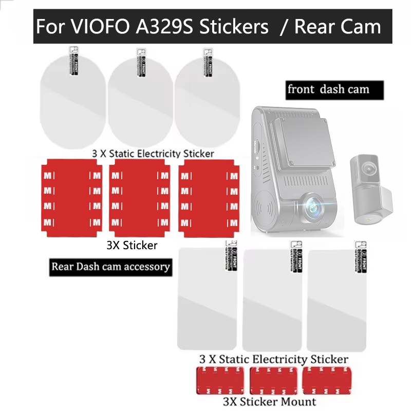 Pour VIOFO A329S / A229 Pro / A229 Plus Film et autocollants statiques pour VIOFO caméra arrière autocollants statiques 3 pièces