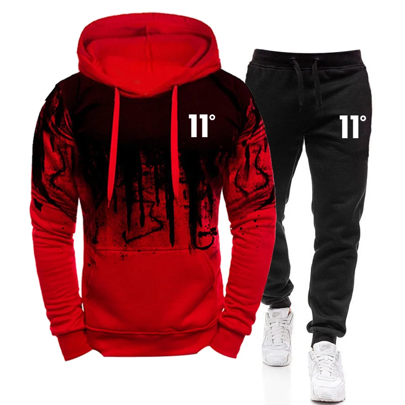 Męski dres sportowy wysokiej jakości w stylu casual, uniwersalny, wygodny, do codziennego noszenia, prosty zestaw: bluza z kapturem i spodnie dresowe.