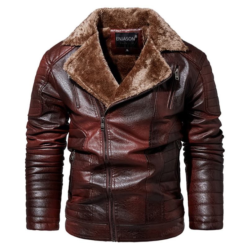 Chaqueta de cuero de moda para hombre, chaqueta de lana delgada para motocicleta de otoño, abrigo para hombre, chaqueta de cuero PU informal para motorista de invierno al aire libre