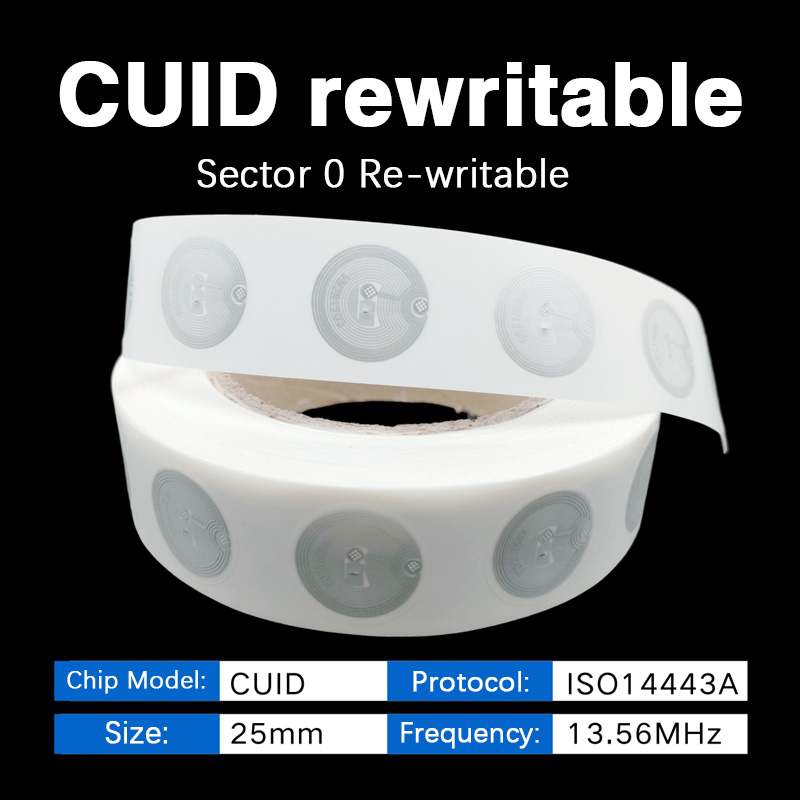 13,56 MHz CUID veränderbarer S50 1K RFID-Aufkleber Nasseinlage NFC-Tag Sektor 0 Block 0 UID Wiederbeschreibbare Proximity-Karte Kopierabzeichen Klon