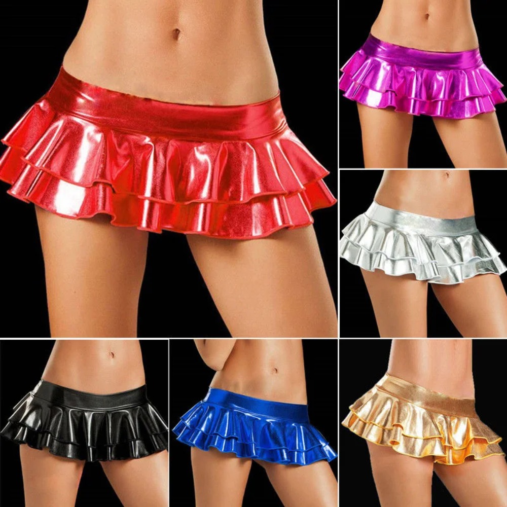 Sexy Outwear Skirt New High Street Summer Women Mini Skirts Shiny Bodycon Party Clubwear Short Solid Pleated Bottoms
