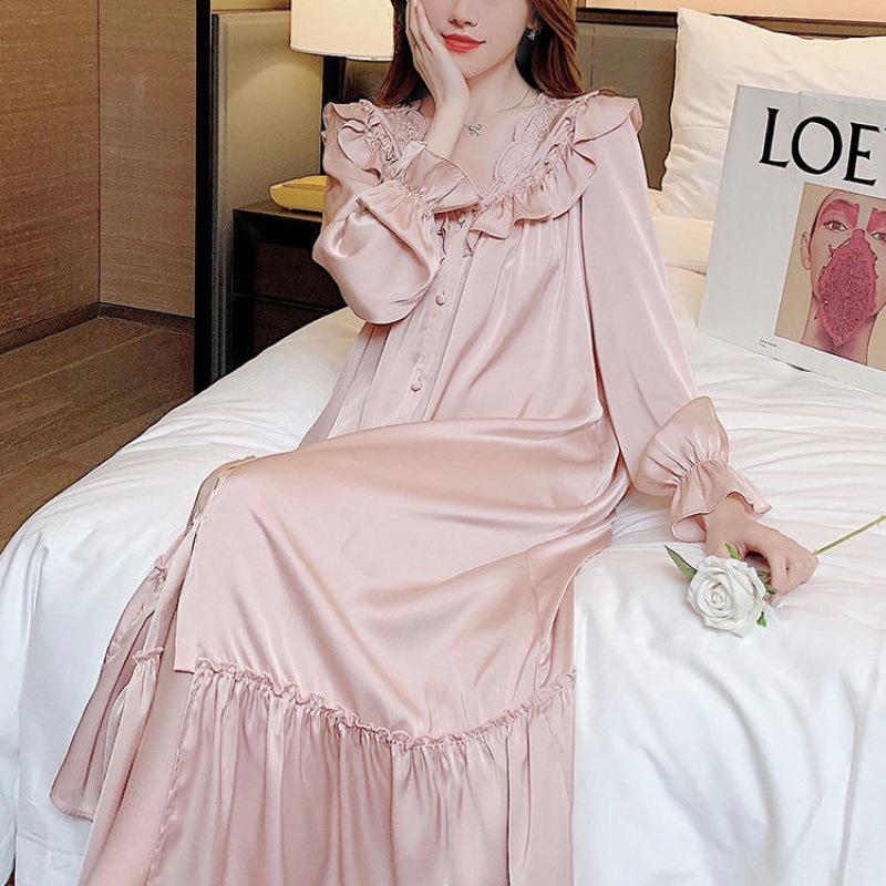 Camisón femenino de talla grande 4XL, camisón estilo corte francés con volantes, ropa de dormir de manga larga, camisón largo de rayón, ropa de casa Sexy