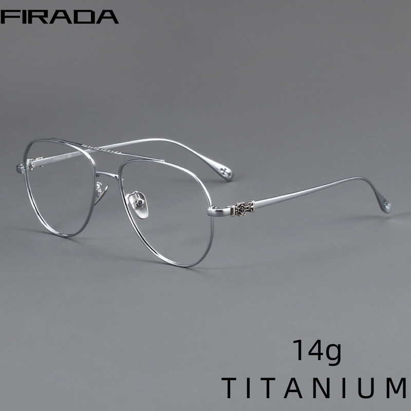 Firada moda óculos retro puro titânio aviador óculos confortável feixe duplo prescrição óculos quadro para homem 5125-c