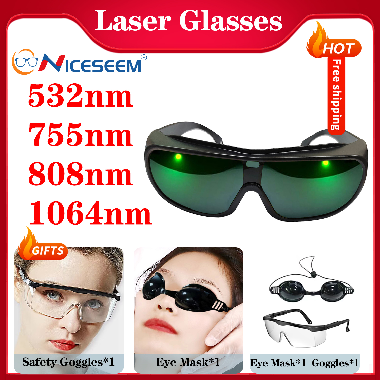 Lunettes de Protection Laser lentilles de sécurité industrielle UV IPI IR IPL FPV OD 1064nm 532nm Protection de Protection lunettes de rayonnement à rayons X