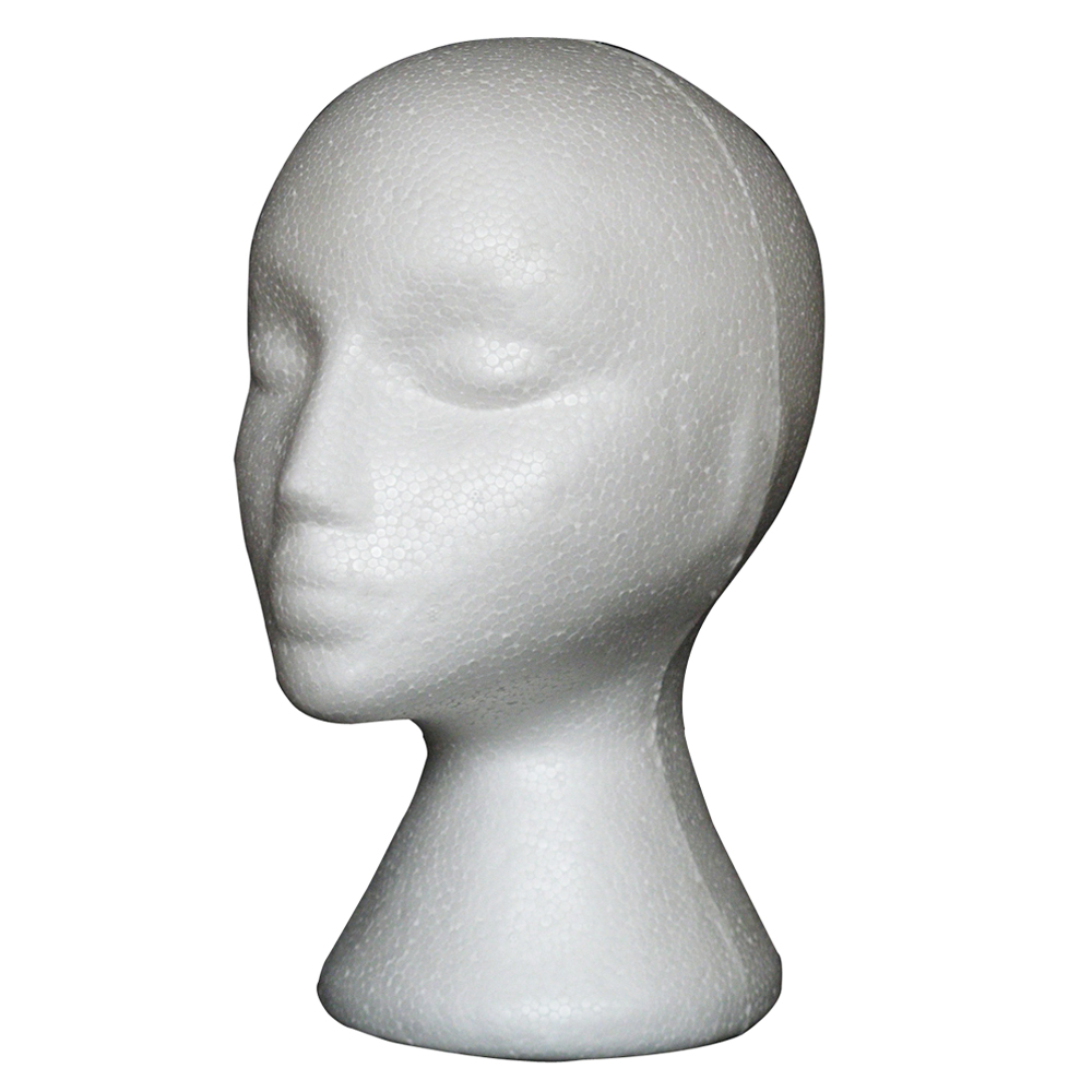 Kepala busa putih untuk tampilan Wig wanita, Model manekin kepala berdiri topi Wig pemegang Styrofoam