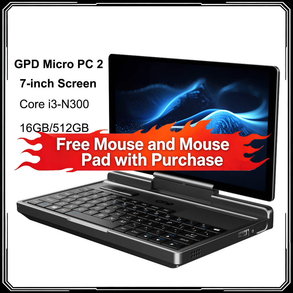 【Free gift package】GPD Micro PC 2 Intel Core i3-N350 7-inch Industry Laptop DDR5 SSD Portable Notebook for Business Windows 11