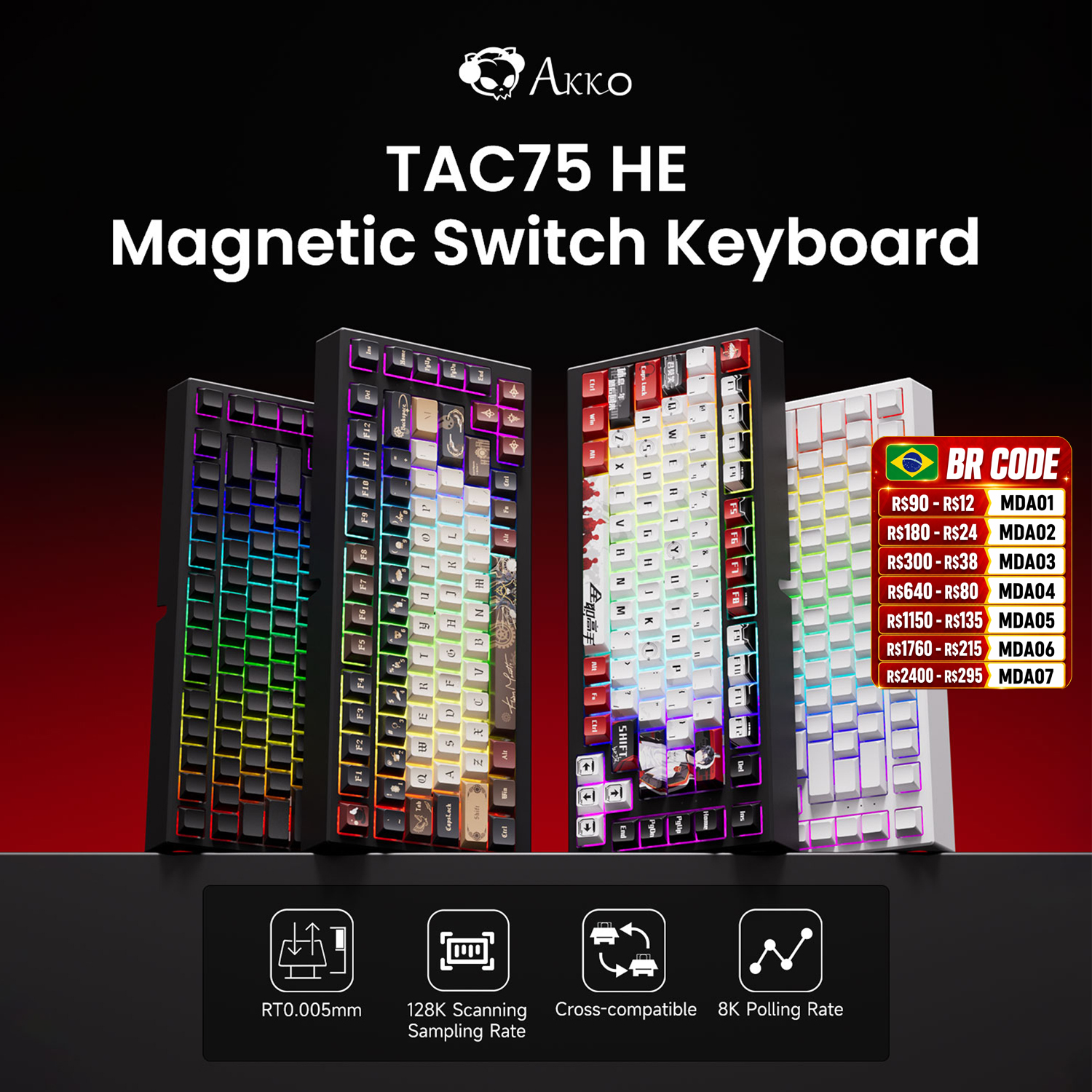 AKKO TAC75 HE teclado con interruptor magnético 75% teclados para juegos disparador rápido 0,005mm 8K RGB con cable Esports teclado personalizado para jugadores