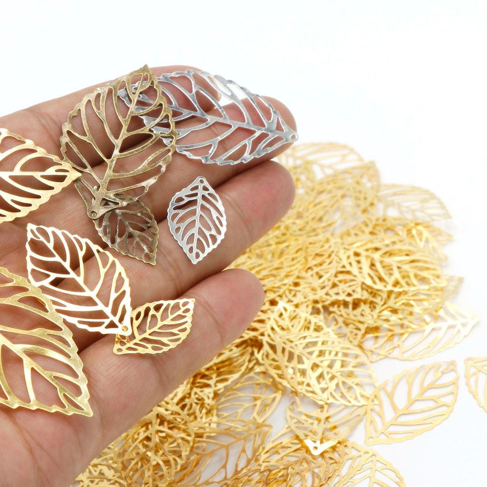 100pc metalen holle bladeren 24x14mm gouden strook bronzen hanger ambachten charme accessoires diy uv hars sieraden handwerk maken