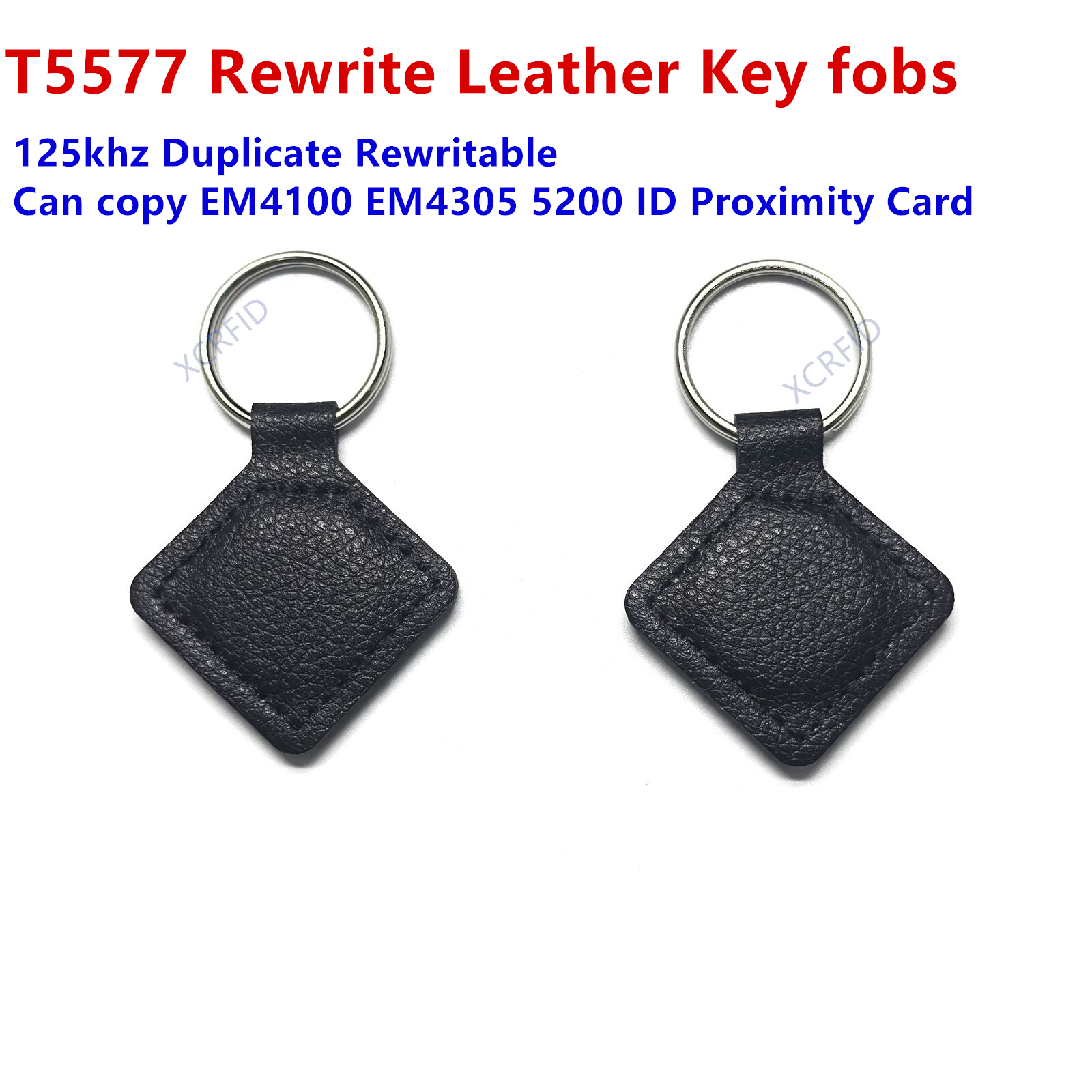 T5577 EM4305 reescritura etiqueta para llave grabable copia de etiqueta RFID de cuero duplicada regrabable EM4100 125KHZ tarjeta de identificación de proximidad Token Keyfobs