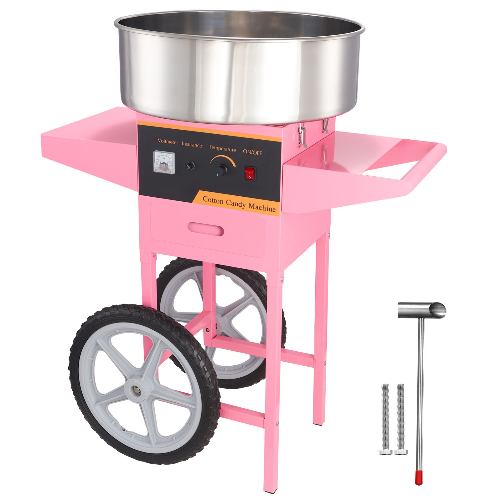SucceBuy ไฟฟ้าเครื่องลูกอมฝ้ายรถเข็น 1000W Commercial Floss Maker ชามสแตนเลสน้ําตาล Scoop และลิ้นชัก