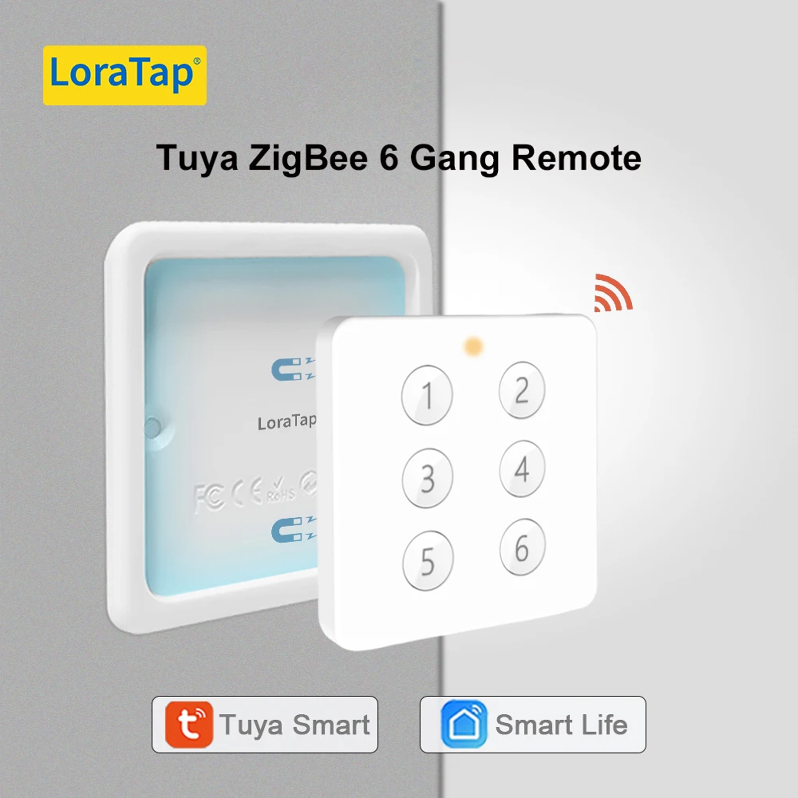 LoraTap-Interruptor de Control remoto magnético ZigBee 3,0, interruptor estándar de la UE, 6 botones, Escena de banda, puerta de enlace requerida, ZigBee2MQTT