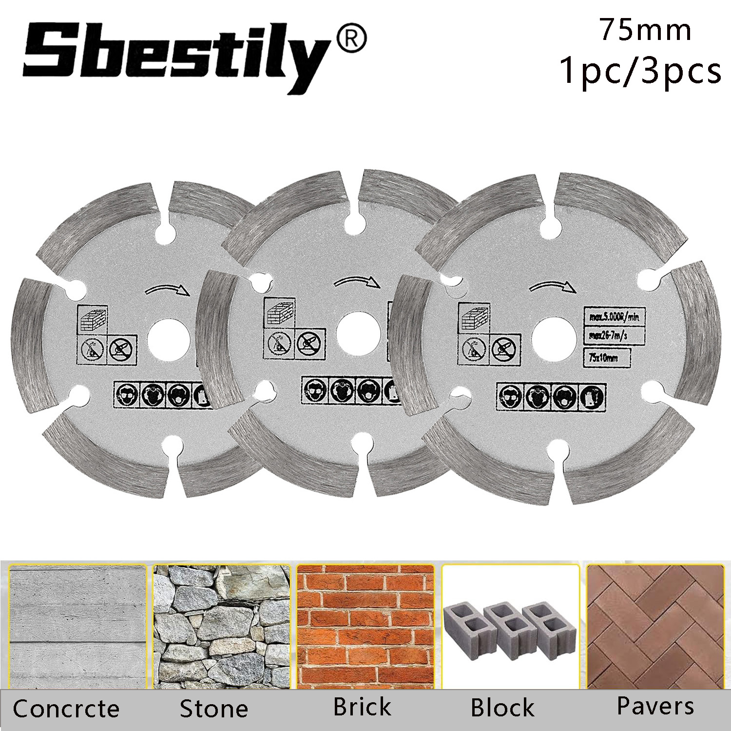 ที่ดีที่สุด 3 "แผ่นตัดหิน MINI SAW Blade75mm ตัดเพชรใบมีดเซรามิคคอนกรีตตัดหินอ่อนสําหรับเครื่องบดมุม 1-3pcs
