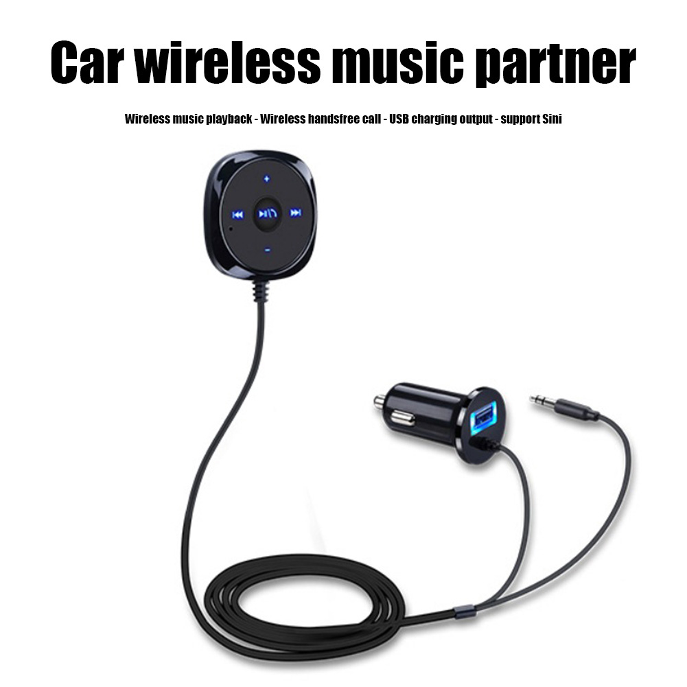 แฮนด์ฟรี Bluetooth-ใช้งานร่วมกับชุดหูฟังไร้สาย Bluetooth 3.5Mm AUX Music Receiver พร้อม USB ที่ชาร์จแบตในรถสำหรับโทรศัพท์