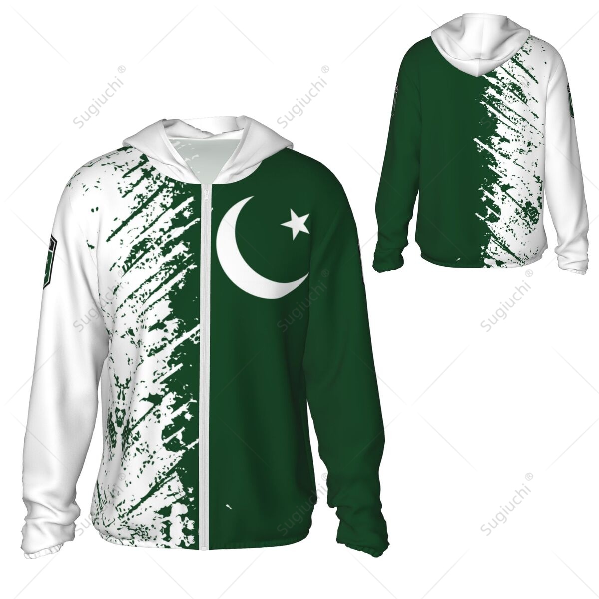 Pakistan Vlag Zonbescherming Hoodie Zonnebrandcrème Kleding Vissen Fietsen Snel Droog Lange Mouw Met Rits Polyester