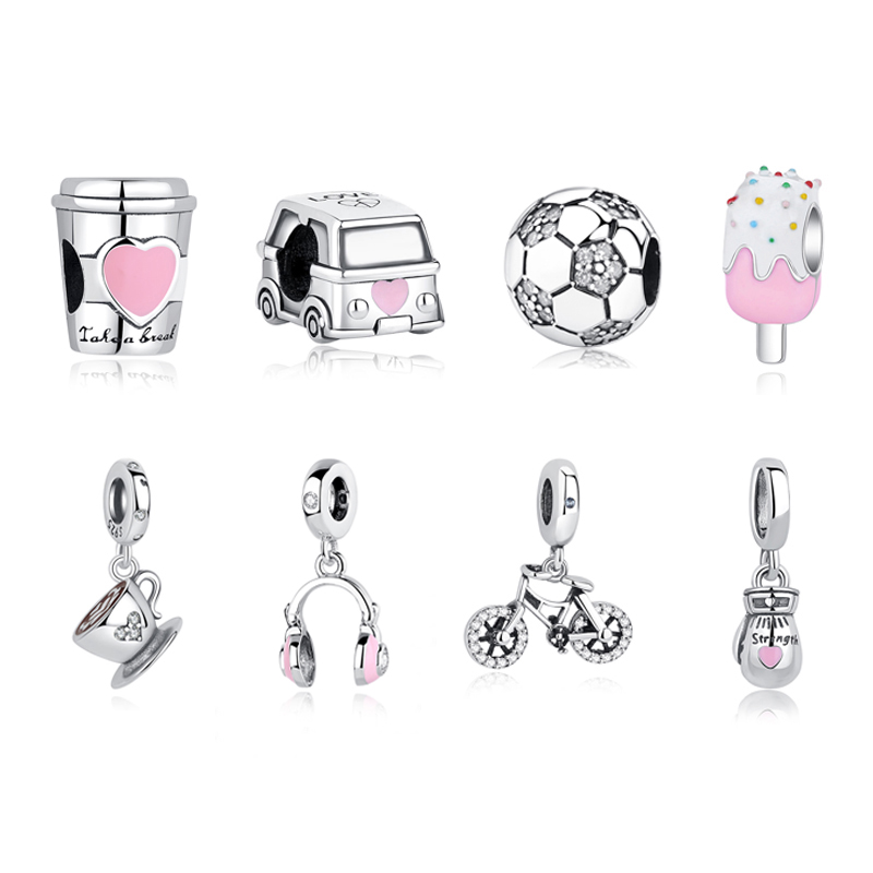 Original 925 Sterling Silver Charms Soccer Football Love Coffee Beads Fit Brand Bracelets Necklaces DIY Jewelry For Women