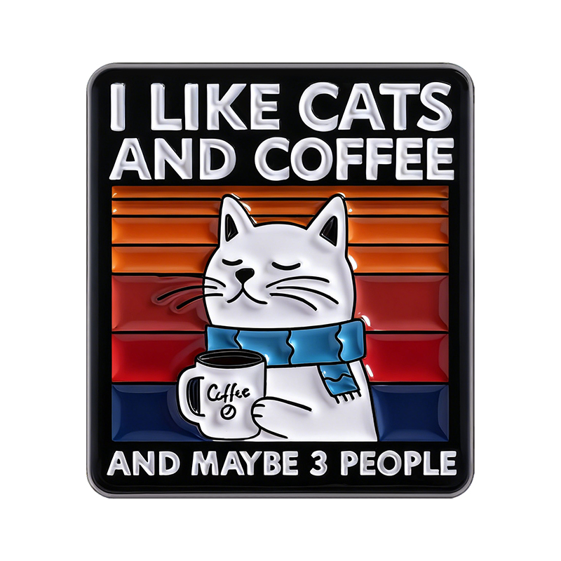 Me gustan los gatos y el café y tal vez 3 personas, alfileres esmaltados, broches de aleación de gato de dibujos animados para beber café, insignia de solapa, regalos de joyería divertidos