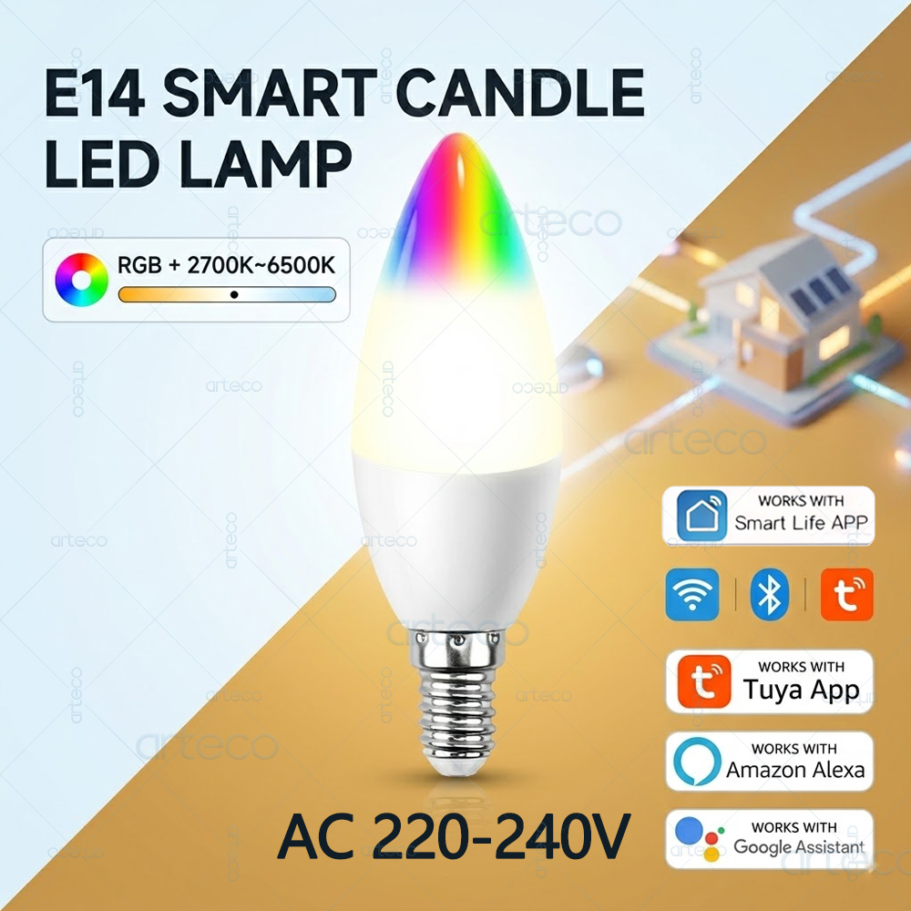 ทูยา อี 14 โคมไฟเทียน APP ควบคุมหลอดไฟอัจฉริยะบลูทูธหรือ WIFI RGBCW หรี่แสงได้หลอดไฟ LED 220-240V ชีวิตอัจฉริยะกลุ่มควบคุม