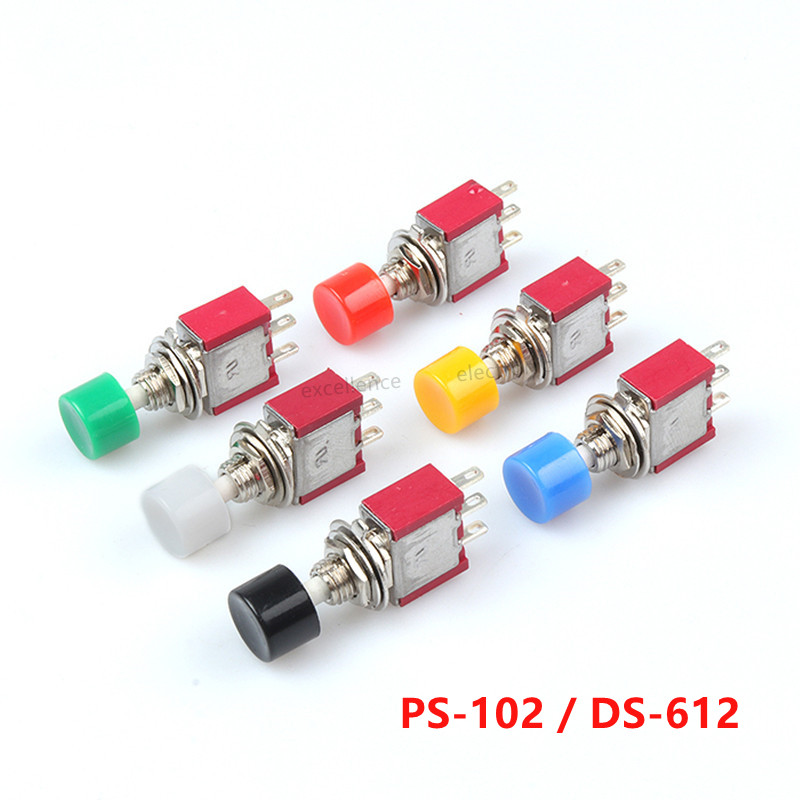 Mini interruptor de botón de retorno automático momentáneo, PS-102, 3 pines, 6mm, encendido-(encendido), 2A, 250VAC/5A, 120VAC, 5 uds.