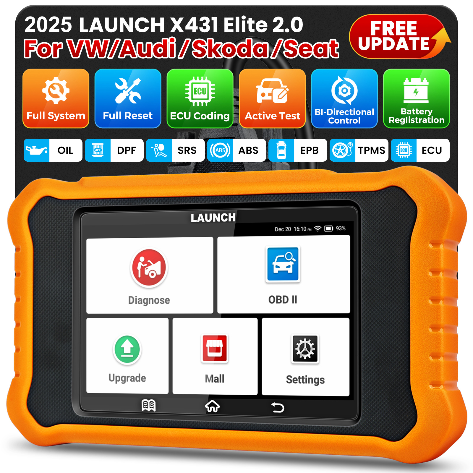 เครื่องสแกน OBD2รถยนต์ X431 Elite เครื่องสแกนรถยนต์ระบบเต็มรูปแบบเครื่องมือวินิจฉัยสแกนรถยนต์ทดสอบการใช้งานอัตโนมัติอัปเดตฟรีสำหรับชุด Audi