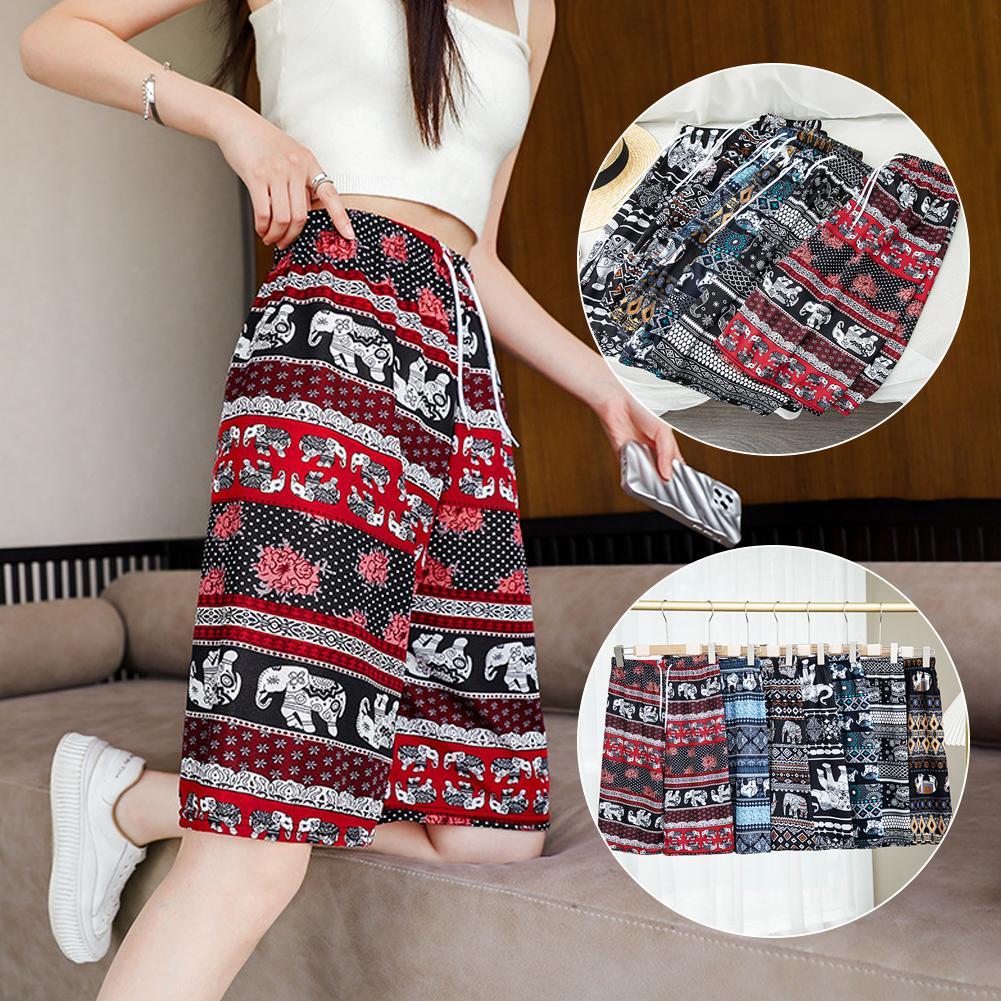 Strand Shorts Voor Dames Heren Zomer Boho Festival Olifant Patroon Korte Broek Baggy Hippie Bohemian Reiskleding V5e6