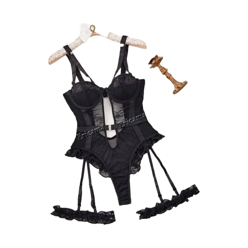 Conjunto de Lencería con Liguero de Encaje Floral Rojo con Gargantilla, Ropa Interior Femenina 2022, Sujetador con Aros y Tanga, Conjunto de Ropa Interior para Mujer