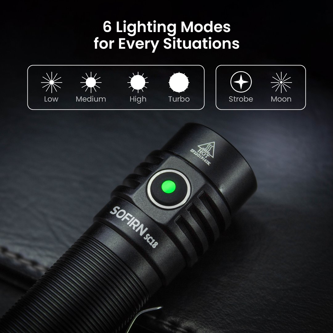 Sofirn SC18 1800lm SST40 LED EDC Taschenlampe 18650 Fackel TIR Optik-Linse USB-C Wiederaufladbare Laterne