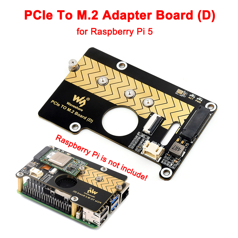 Плата адаптера Raspberry Pi 5 PCIe — M.2 (D) NVMe M.2 SSD 2280/2260/2242/2230 Размер Gen2 Gen3 Поддержка RPi 5