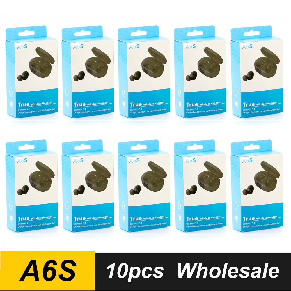 10 pçs atacado a6s tws fones de ouvido sem fio bluetooth 5.0 fone estéreo com microfone para iso android