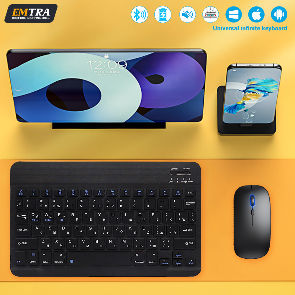 Keyboard dan Mouse Bluetooth, untuk iPad Xiaomi Samsung Huawei Tablet ponsel ramping Mini tanpa kabel untuk Android IOS Windows