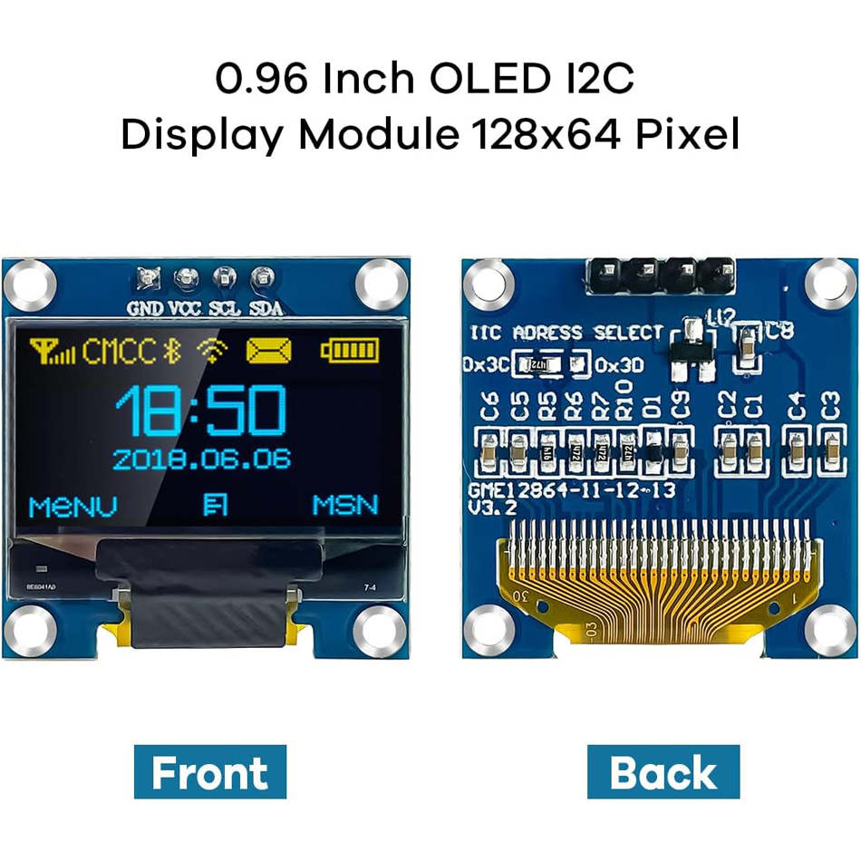 0,96-calowy moduł wyświetlacza OLED I2C IIC 128x64 SS - D - 1306 3,3 V-5 V Niebieski/niebieski żółty/biały dla Arduino ESP32 ESP8266