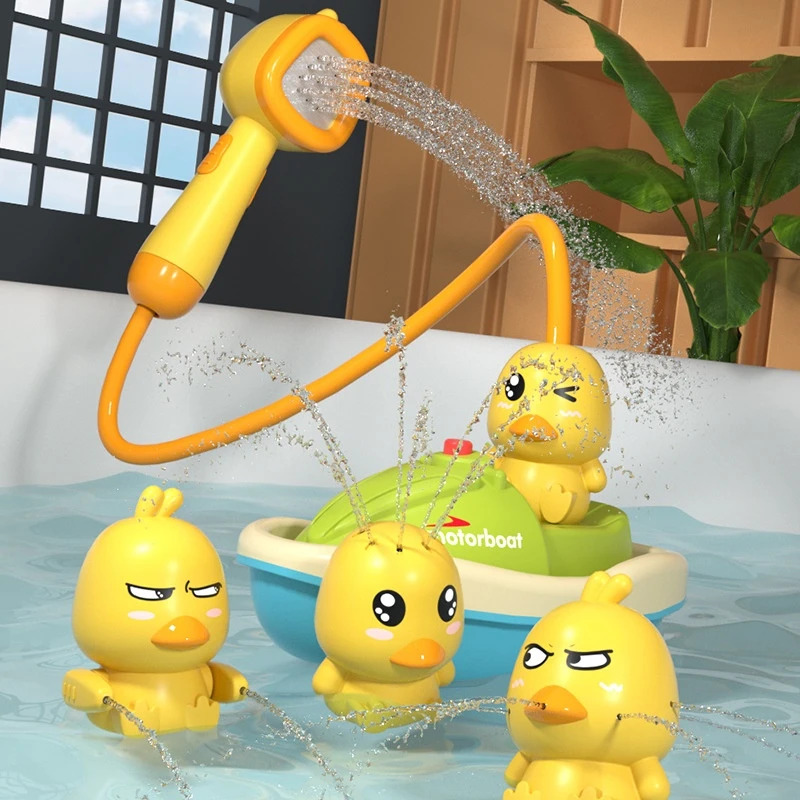 Brinquedo bonito do barco da banheira do pato com 3 patos emocionais brinquedos automáticos do pulverizador de água para crianças, presente interativo sensorial do chuveiro do bebê