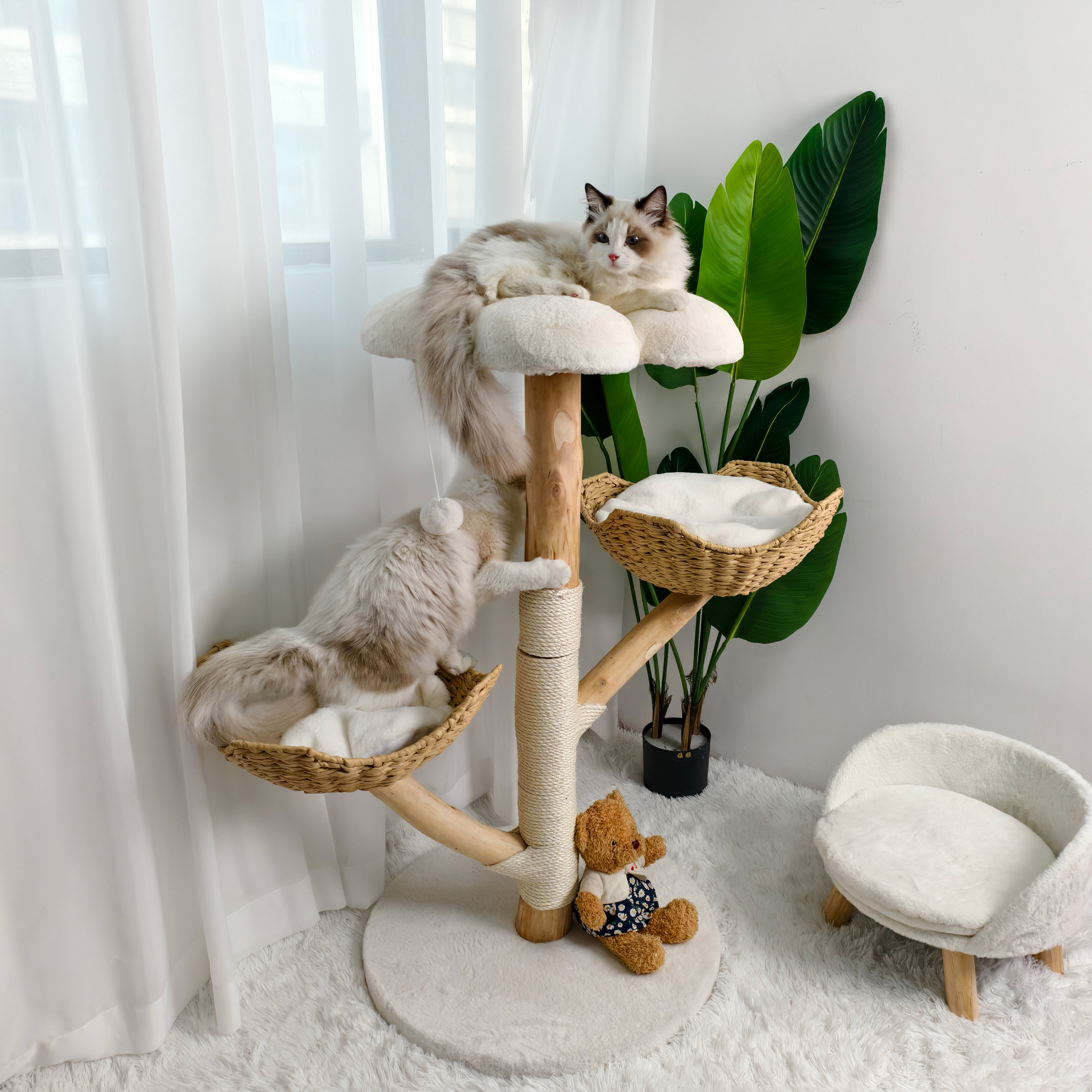 Moderner Kratzbaum-Aktivitätsturm mit Plüschkissen und Spielzeugball, Sisal-Kratzbaum, Kätzchenspielhaus für den Innenbereich
