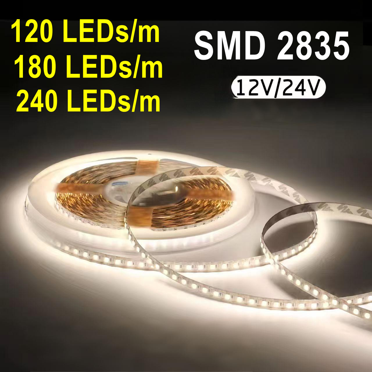 Tira de luces LED de 12V 24V SMD 2835 6000K 3000K cinta de luz flexible de rayas blancas cálidas 120LEDs/M 240LEDs/M 8mm 10mm PCB para iluminación