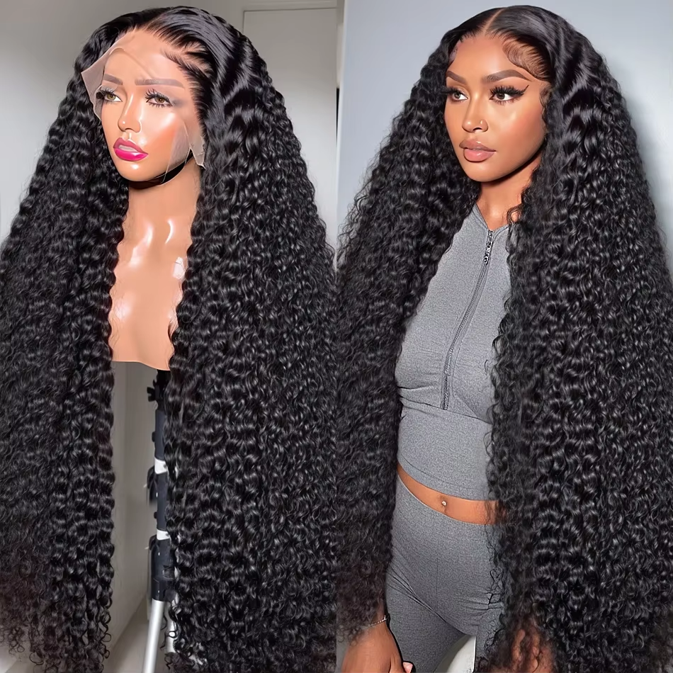 40 46 cali 13x4 13x6 Full Frontal HD Transparent Lace Long Deep Wave Brazilian Remy Human Hair Pre plucked Wigs 200 Density