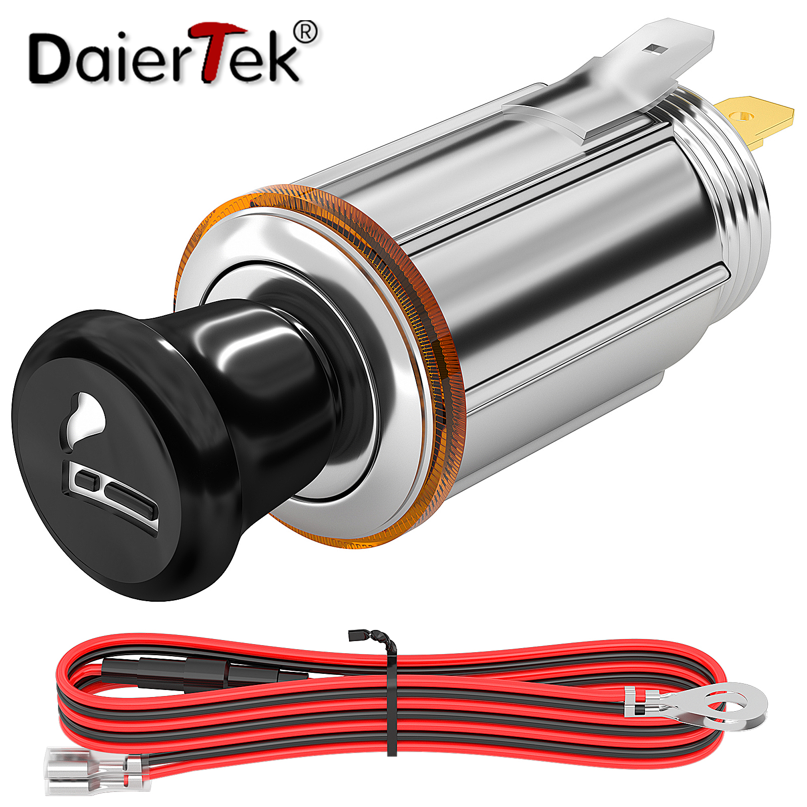 DaierTek 12V ไฟแช็กซ็อกเก็ต Eject ปุ่มปลั๊กไฟแช็กรถบุหรี่ไฟแช็กเปลี่ยนเสริม Power