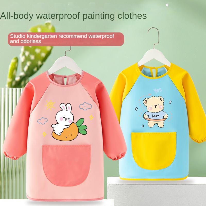Babero para bebé, babero impermeable para pintar, ropa protectora para niña, cocina para niño, vestido para comer en el jardín de infantes