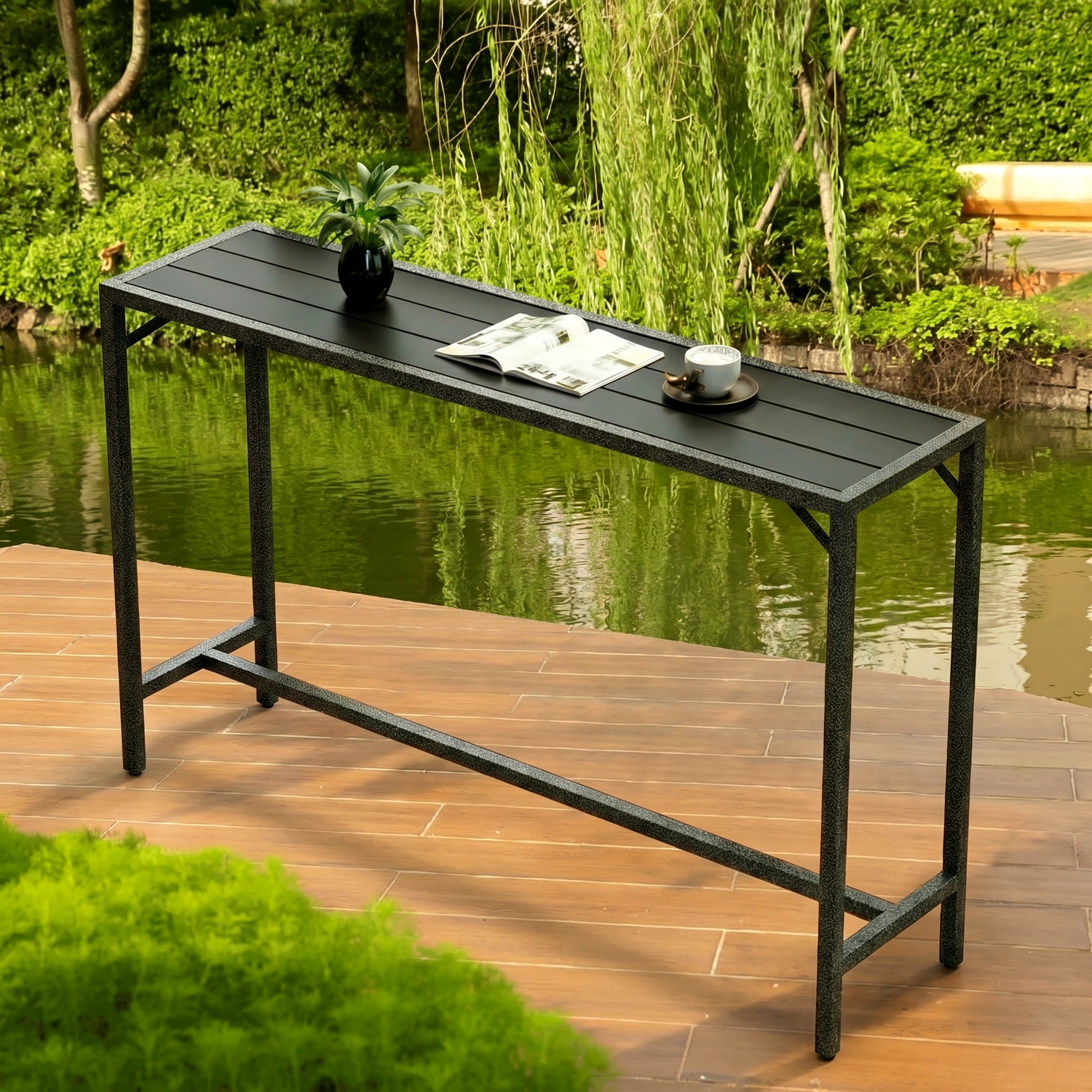 Bartisch Outdoor,Gartenbar,mit verstellbaren Fußpads,Hochtisch,WPC-Material,120 x 38 x 98 cm,70 kg Tragfähigkeit,Wetterfest,für Innenhof,Balkon,Küche